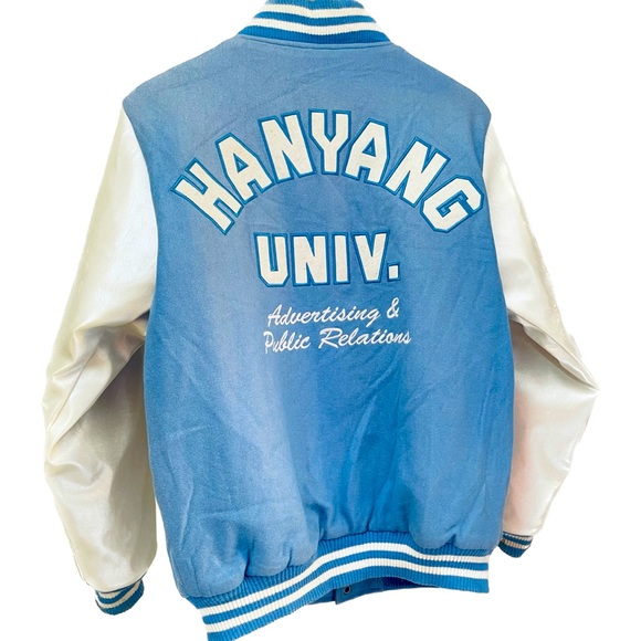 UNIQUE Korean Leather sleeves letter H Varsity jacket HANYANG UNIVERSITY - Picture 5 of 7